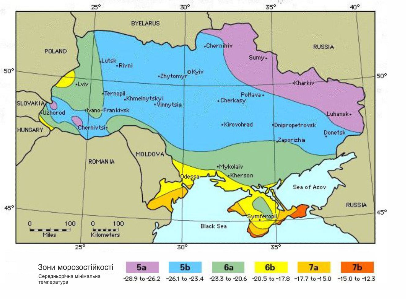 Карта зон морозостыйкості в Україні